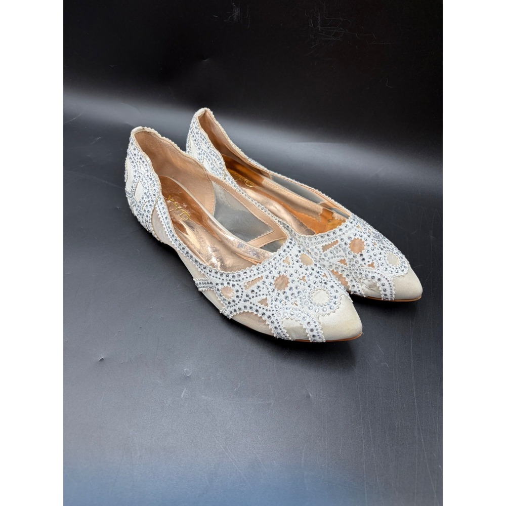 XOXO Womens Rhinestone Mesh Pointed Toe Flats Ivory Silver Size 13 Wedding Event